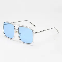 Retro Flat Mirror Square Gafas de sol transparentes con montura grande