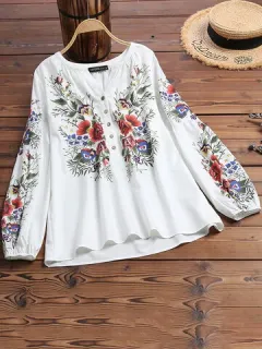 Blusa con medio botón y estampado floral