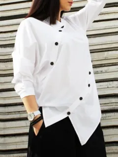 Irregular Button Design Plain Shirt