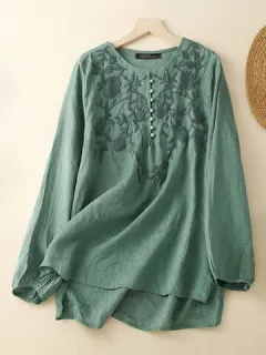 Blusa de algodón con bordado vegetal