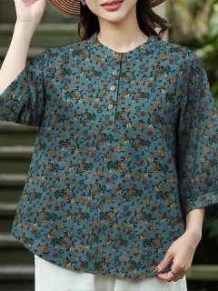 Blusa de algodón con estampado florecitas