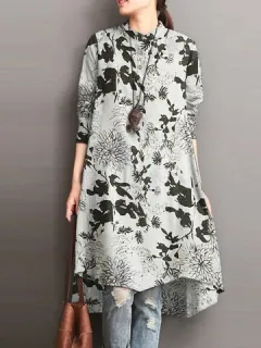 Button Plants Long Sleeve Dress