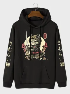 Warrior Gato Sudaderas con capucha con estampado de mangas