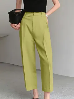 Crop de pierna recta con bolsillo sólido Pantalones