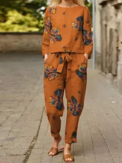 Vintage Floral Print Knotted Suit