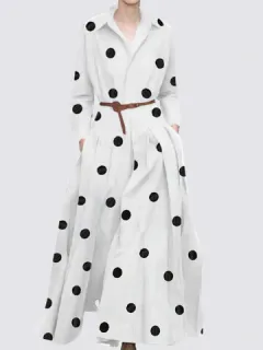 Polka Dot Print Pleated Maxi Dress