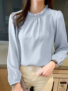 Blusa con ribete de volantes sólidos