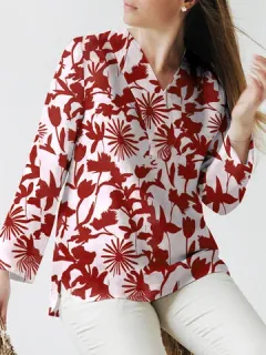 Blouse with slit and all-over plant print