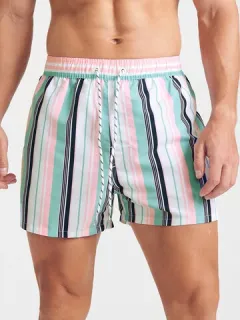 Shorts de baño de pierna ancha con rayas arcoíris