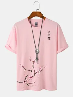 Camisetas de estilo japonés con estampado de flores de cerezo