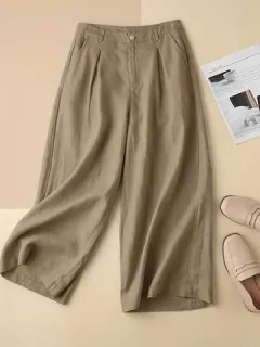 Liso Plisado Algodón Casual Pantalones