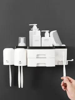 Toothpaste Extruder with 2/3/4 Drawer Toothbrush Rack