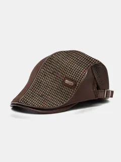 COLLROWN Boina de color patchwork de cuero de punto para hombre Sombrero