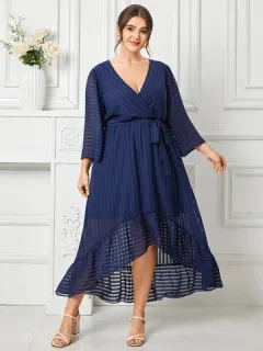 Talla grande Jacquard Dobladillo alto-bajo Vestido