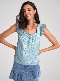 Blusa floral fruncida con espalda abierta