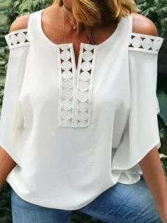 Off Shoulder Splice 3/4 Sleeve Blouse