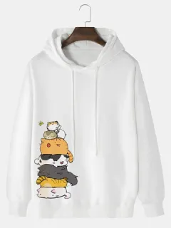 Sudaderas con capucha con estampado lateral y dibujos animados Gato