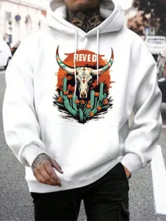 Sudaderas con capucha con estampado de cactus y cabeza de vaca