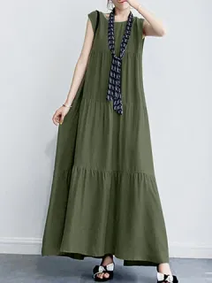 Liso Volante Informal Maxi Vestido