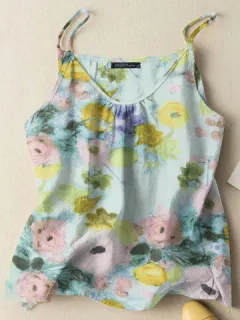 Camisola espagueti con estampado floral de acuarela