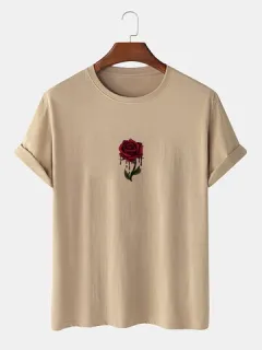 Camiseta casual de algodón con gráficos de rosas