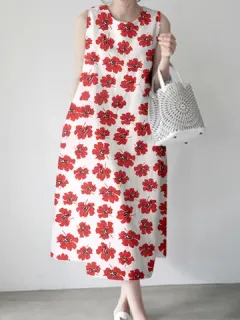 Allover Floral Print Sleeveless Dress