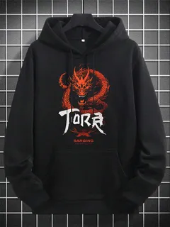 Sudaderas con capucha con estampado de letras japonesas Dragón