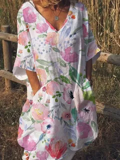 Estampado Floral Acuarela Cuello V Vestido