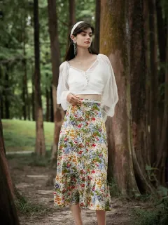 Falda midi con estampado floral