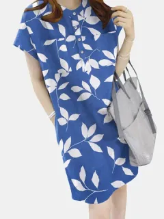 Leaf Print Belt Pocket Dress