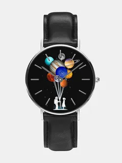 Men's Cartoon Astronaut Colorful Planet Print Quartz Watch