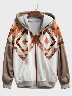 Hooded jacket with geometric print