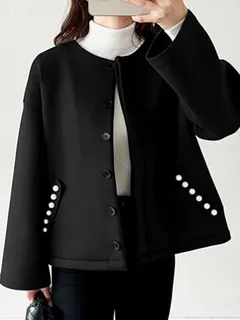 Plain Collarless Button Front Jacket