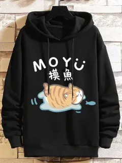 Sudaderas con capucha con estampado de dibujos animados Gato y peces