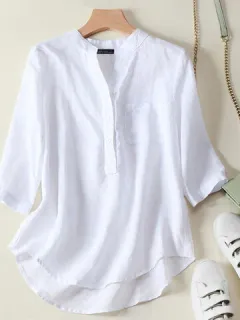 Blusa de algodón con medio botón liso