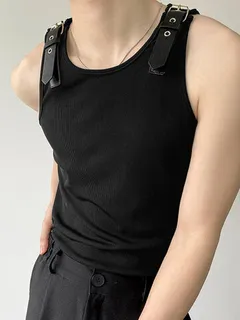 Men's Leather Buckle Knitted Vest Design