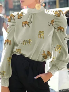 Blusa con lazo y estampado animal de dibujos animados