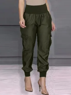 Cintura alta lisa Carga Pantalones