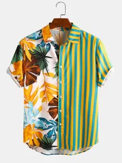 Planta y Hoja Patchwork a rayas Camisa