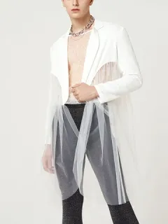 Blazer transparente de patchwork de malla