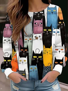 Camiseta con estampado de dibujos animados Gato