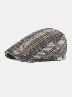 Hombre Felt Plaid al aire libre Leisure Wild Forward Sombrero Gorra plana