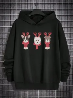 Sudaderas con capucha con estampado de animales de dibujos animados navideños