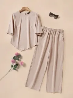 Plain Irregular Hem Cotton Sets