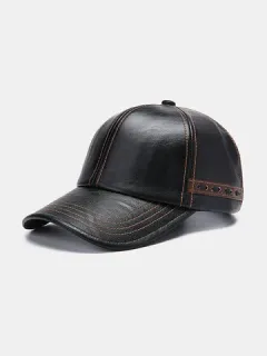 Gorra de béisbol de cuero artificial vendimia con tejido