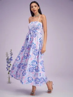 Tubo fruncido con estampado de flores Vestido