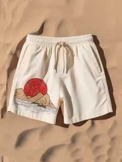 Shorts con estampado de paisaje al atardecer