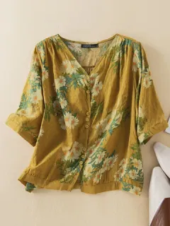 Floral V Neck Blouse Design