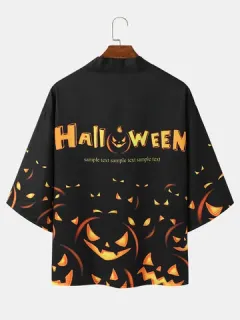 Kimono con estampado de calabaza de Halloween en la espalda