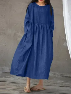 Denim sólido de manga larga Vestido